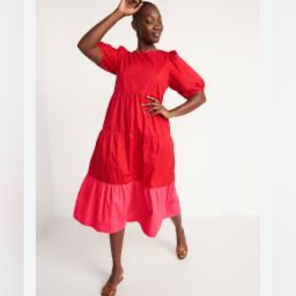 Old Navy | EUC - Tiered Two Tone Midi Swing Dress - Size S - Red/Pink